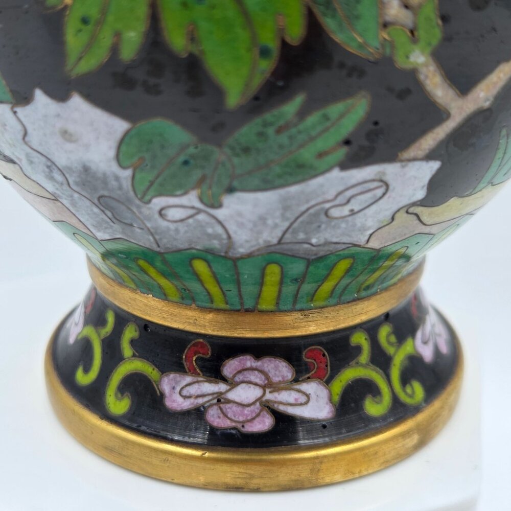 Jingtai Cloisonné Enamel Peony Motif Ruyi Border Bud Base - Picture 11 of 14